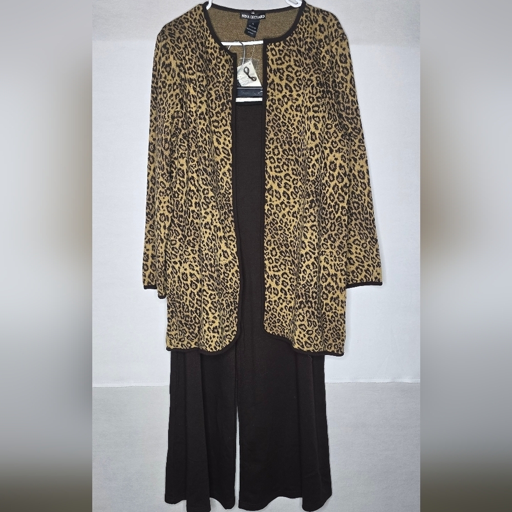 Brand New with Tags Nina Leonard Brown Cheetah Pants Set Size XL